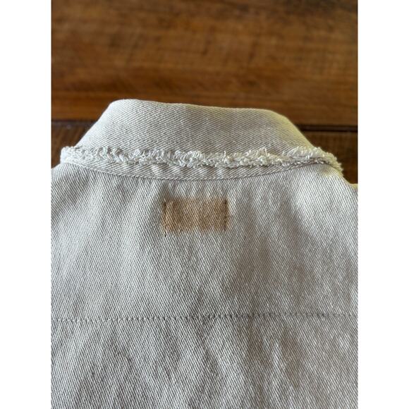 Womens‎ POL Cream Light Beige Fringe Raw Hem Cropped Denim Jacket Size M - Picture 12 of 13